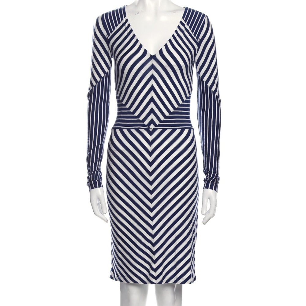 DVF blue and white straight V-neck dress.XS